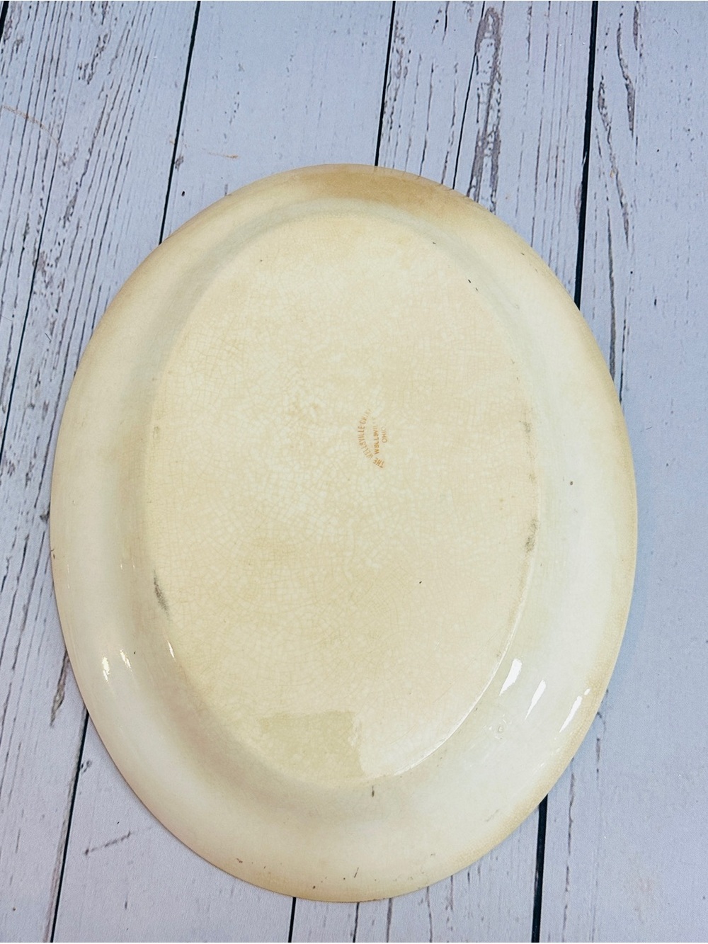Antique The Wellsville China Company Floral Ceramic Serving Platter in Cream - Picture 6 of 7